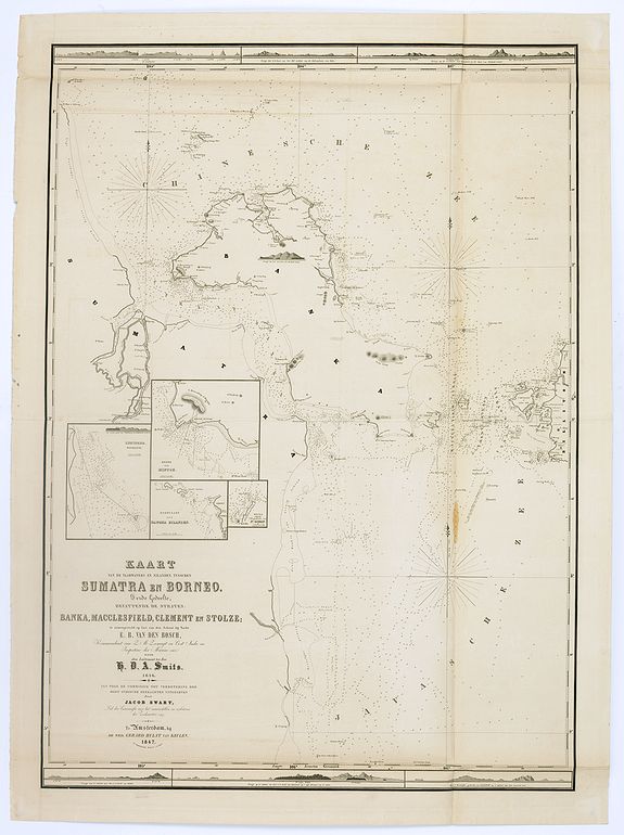 HULST VAN KEULEN, Wed.G., Kaart van de vaarwaters en eilanden tusschen Sumatra en Borneo. . ., antique map, old maps