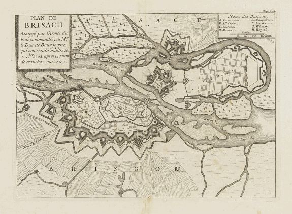 PUTHAUX, Plan de Brisach Assiegé par l'Armée du Roi, commandée par Mgr. Le Duc de Bourgogne.., antique map, old maps