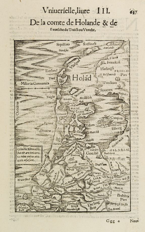 MÜNSTER,S., De la comte de Holande & de l' eveche du.. Utrecht., antique map, old maps