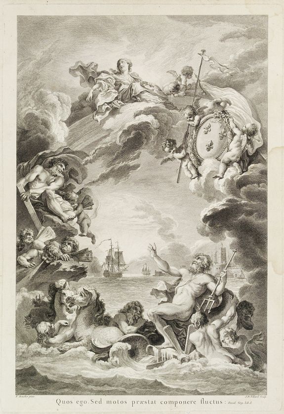 D'APRES DE MANNEVILLETTE, Quos ego. Sed motos praestat componere fluctus : Eneid. Virg. Lib.I., antique map, old maps