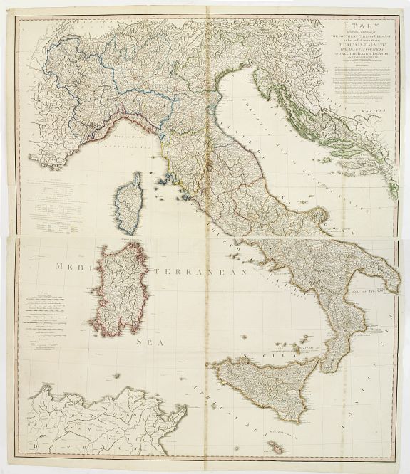 FADEN, W. / DELAROCHETTE, L.S., Italy with the Addition of the Southern Parts of Germany as far as.. the Illyric Islands.., antique map, old maps