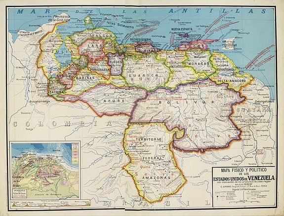 DUFRENOY, Mapa Fisico y Politico de los Estados Unidos de Venezuela.., antique map, old maps