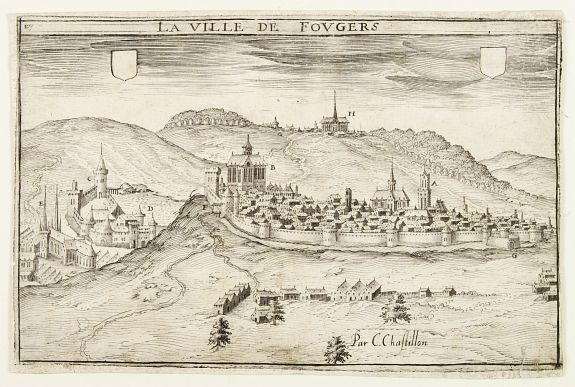 CHASTILLON,C., La Ville de Fovgers., antique map, old maps