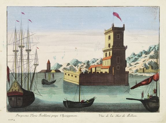 ANONYMOUS, Prospectus Turris Bethlemi prope Ulyssipponem - Vue de la Tour de Bellem., antique map, old maps
