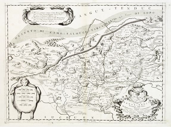 CORONELLI,V.M., Xansi, e Xensi, Provincie della Cina.., antique map, old maps
