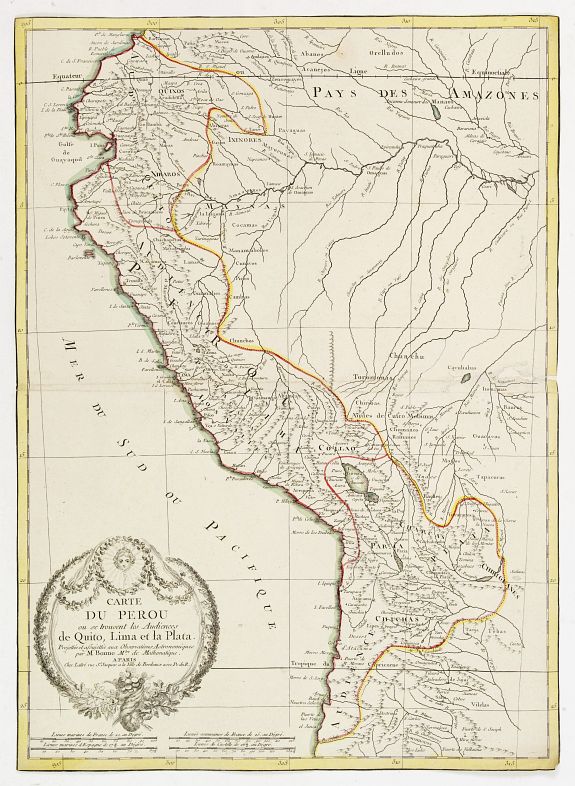 BONNE,R. / LATTRÉ, Carte du Perou ou se trouvent les Audiences de Quito, Lima et la Plata.., antique map, old maps