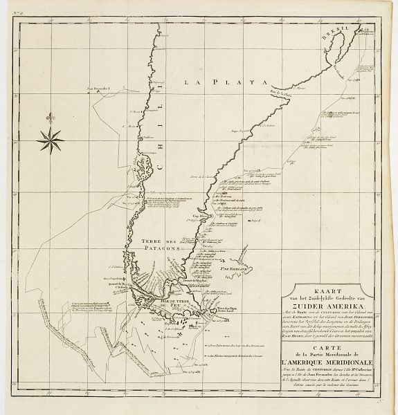 ANSON, G., Kaart van het Zuidelykste Gedeelte van Zuider Amerika.. - Carte de la Partie Meridionale de l'Amerique Meridionale.., antique map, old maps
