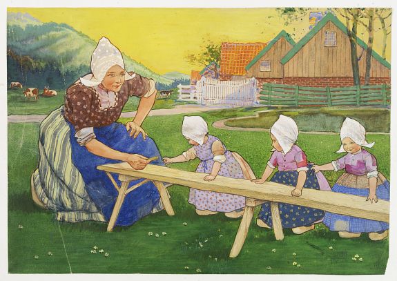 CASSIERS,H. ?, Woman and three childern., antique map, old maps