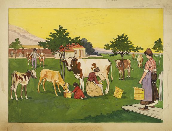 ANONYMOUS, Milking cows., antique map, old maps