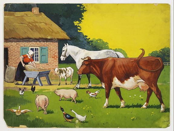 ANONYMOUS, At the farm yard., antique map, old maps