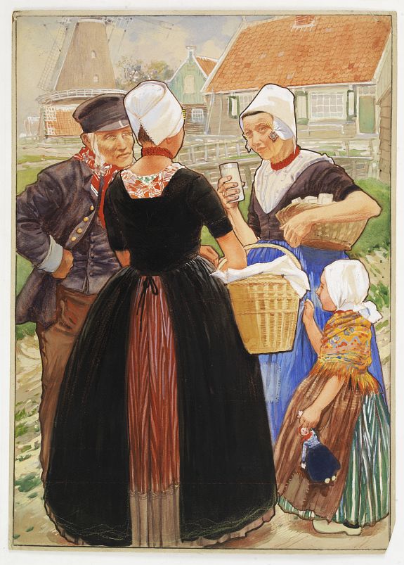 CASSIERS,H. ?, Two Women a man and a child., antique map, old maps