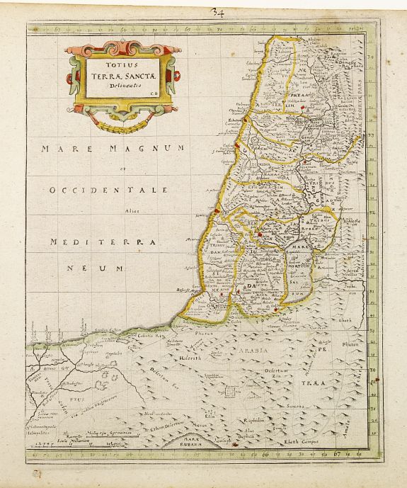 BUNONIS,J., Totius Terrae Sanctae Delineatio., antique map, old maps