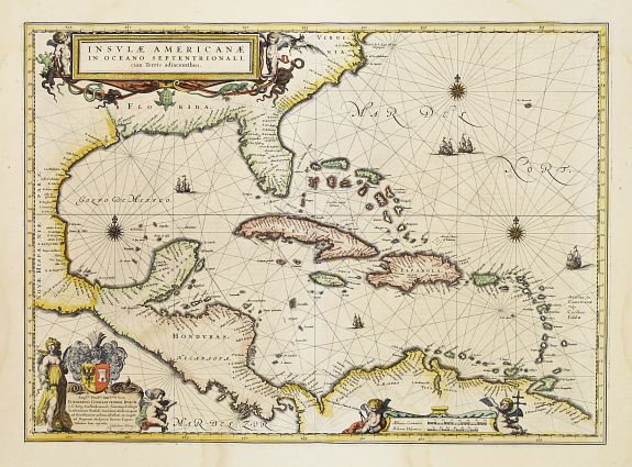 BLAEU,W., Insulae Americanae in Oceanus Septentrionali cum Terris.., antique map, old maps
