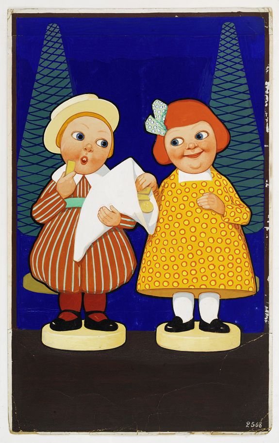 ANONYMOUS, Two childern eating candies., antique map, old maps