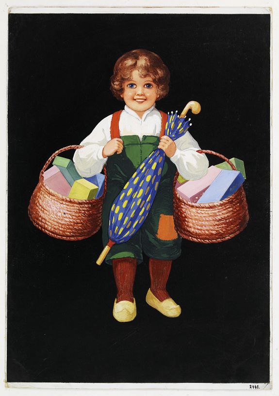 ANONYMOUS, Child with umbrella and 2 baskets., antique map, old maps