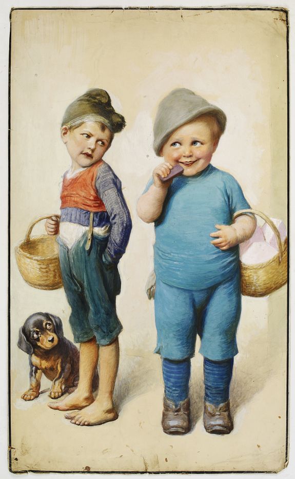 ANONYMOUS, Two young boys with a dog., antique map, old maps
