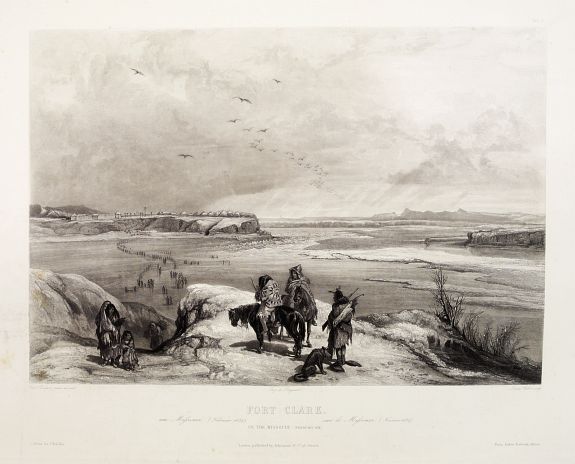 BODMER, C., Fort Clark on the Missouri (February 1834), antique map, old maps