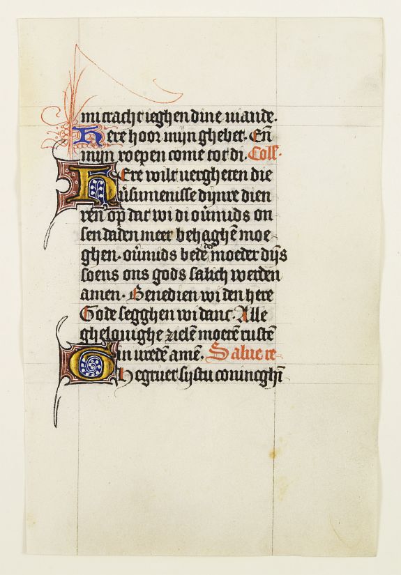 BOOK OF HOURS, Manuscript leaf on vellum from a Dutch Book of Hours., antique map, old maps