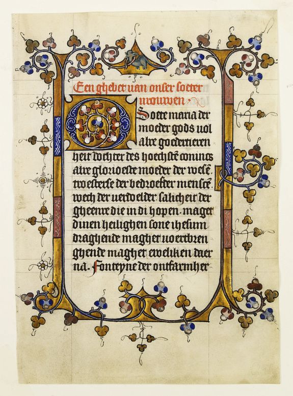 BOOK OF HOURS, Manuscript leaf on vellum from a Dutch Book of Hours., antique map, old maps