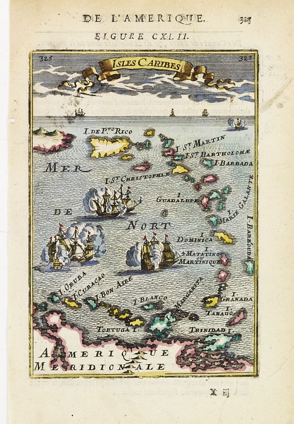 MALLET,A.M., Isles Caribes., antique map, old maps