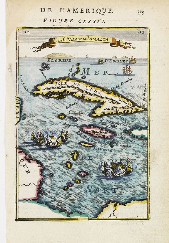 MALLET,A.M., Is. De Cuba et de Jamaica., antique map, old maps