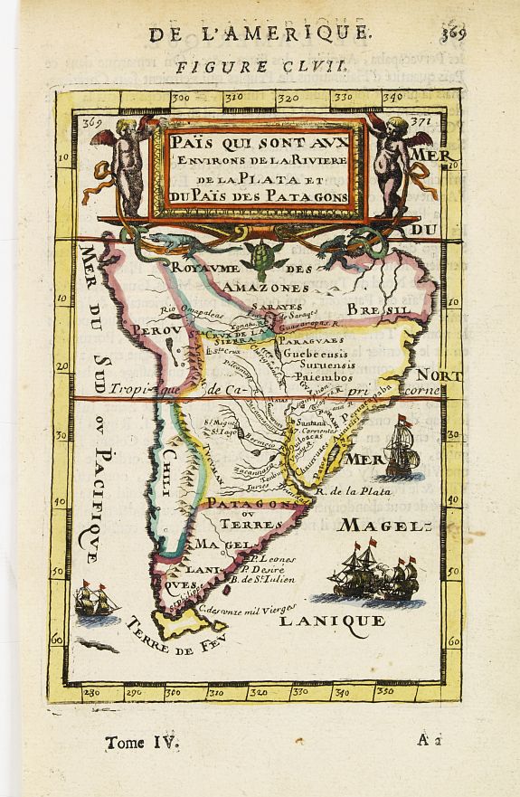 MALLET,A.M., Païs qui sont aux Environs de la Riviere de la Plata et du Païs des Patagons., antique map, old maps