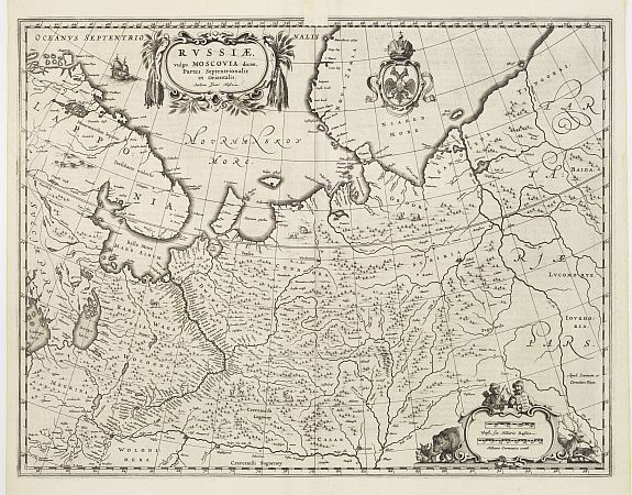 BLAEU,W., Russiae vulgo Moscovia dictae, Partes Septentionalis et Orientalis., antique map, old maps