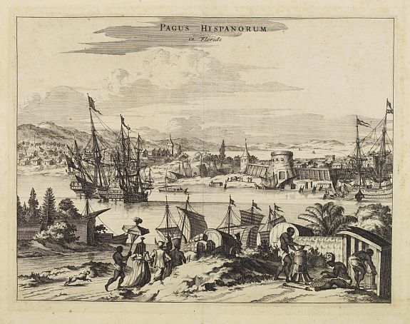 MONTANUS,A., Pagus Hispanorum in Florida., antique map, old maps