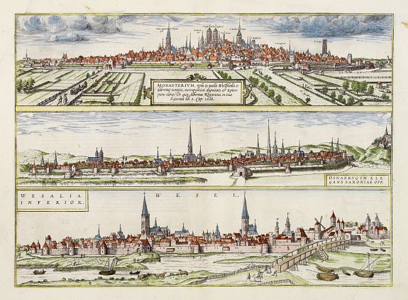 BRAUN,G./ HOGENBERG,F., Monasterium.. / Osnabrugum.. / Wesalia Inferior., antique map, old maps