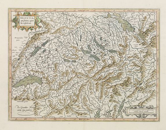MERCATOR,G./ HONDIUS,J., Helvetia cum finitimis regionibus confoederatis., antique map, old maps
