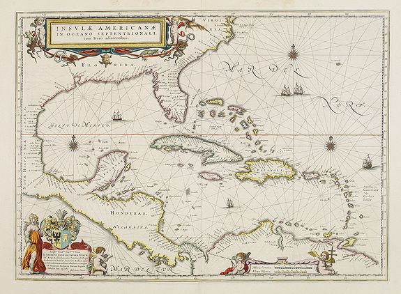 BLAEU, W., Insulae Americanae in Oceano Septentrionali cum Terris adiacentibus., antique map, old maps