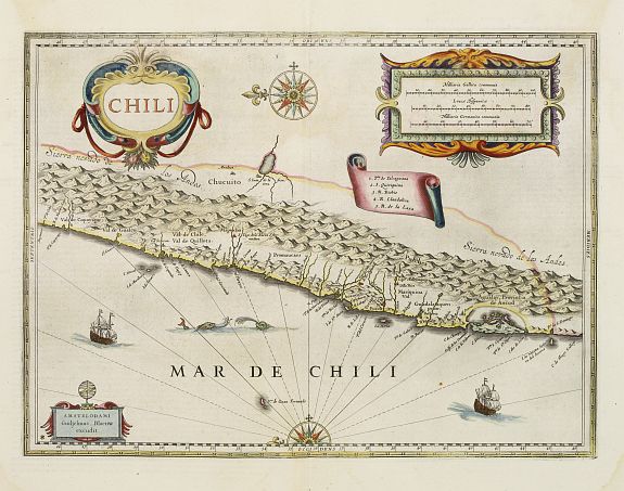 BLAEU, W., Chili., antique map, old maps
