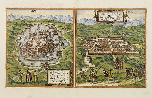 BRAUN, G. / HOGENBERG, F., Mexico. & Cusco regni Peru in novo orbe caput., antique map, old maps