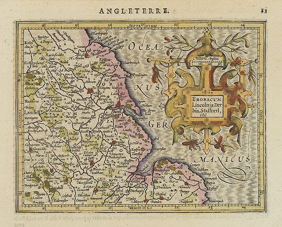 MERCATOR,G./ HONDIUS,J., Eboracum Lincolnia Derbia, Stafford, etc., antique map, old maps
