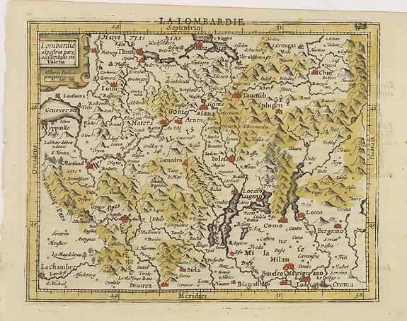 MERCATOR, G./ HONDIUS, J., Lombardiae alpestris pars occidentalis cu Valesia., antique map, old maps