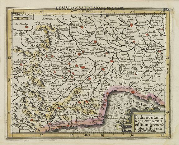 MERCATOR, G. / HONDIUS, J., Pedemontana Regio, cum Genuensium territorionet Montiferrati Marchionatu., antique map, old maps