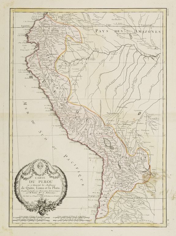 LATTRÉ / BONNE,R., Carte du Perou ou se trouvent les Audiences de Quito, Lima et la Plata.., antique map, old maps