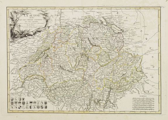 LATTRÉ / BONNE,R., La Suisse divisée En Ses Treize Cantons Et Ses Alliés.., antique map, old maps