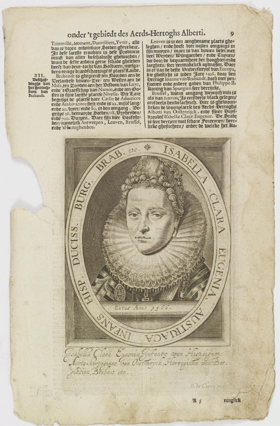 DE CLERCK, N., Isabella Clara Eugenia, Austriaca Infans Hisp. Duciss. Burg. Brab. etc., antique map, old maps