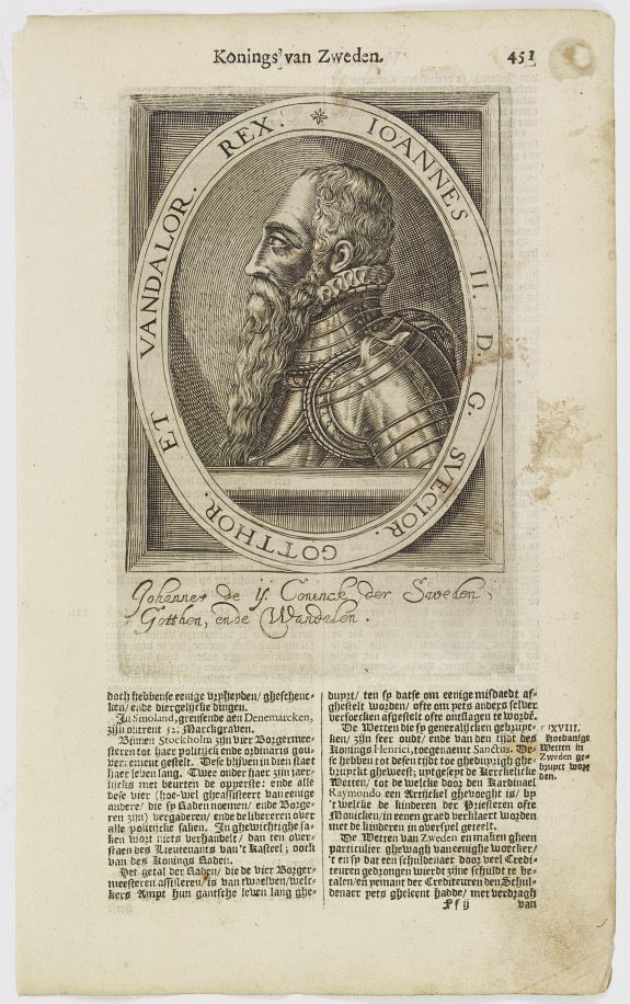 DE CLERCK, N., Ioannes II. D.G. Svecior. Gotthor. et Vandalor. Rex., antique map, old maps