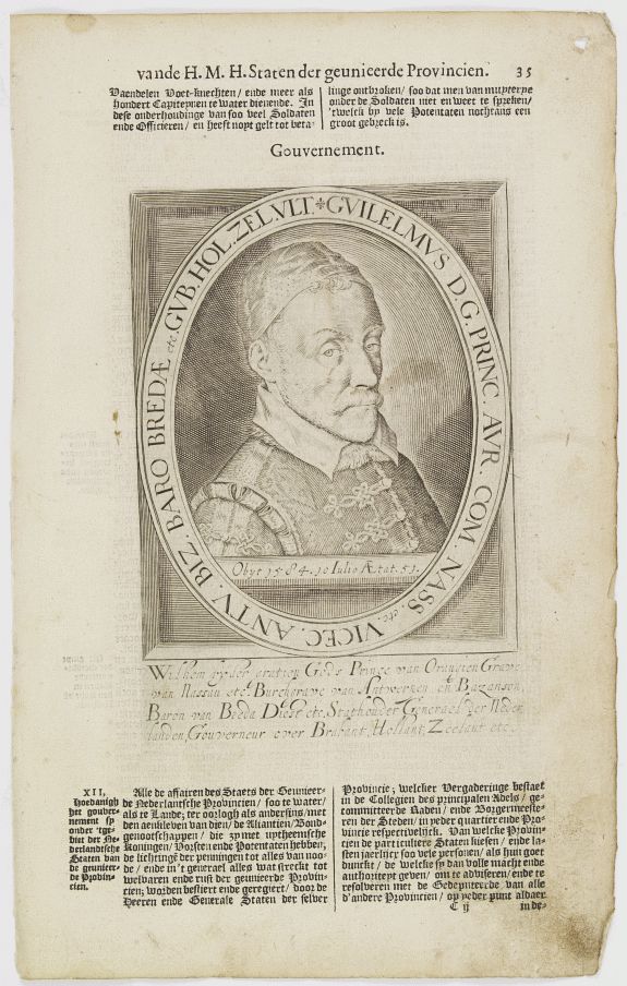 DE CLERCK, N., Guilelmus D. G. Princ. Aur. Com. Nass. etc. Vicec. Antu. Biz. Baro Bredae etc. Gub. Hol. Zel. Ult., antique map, old maps