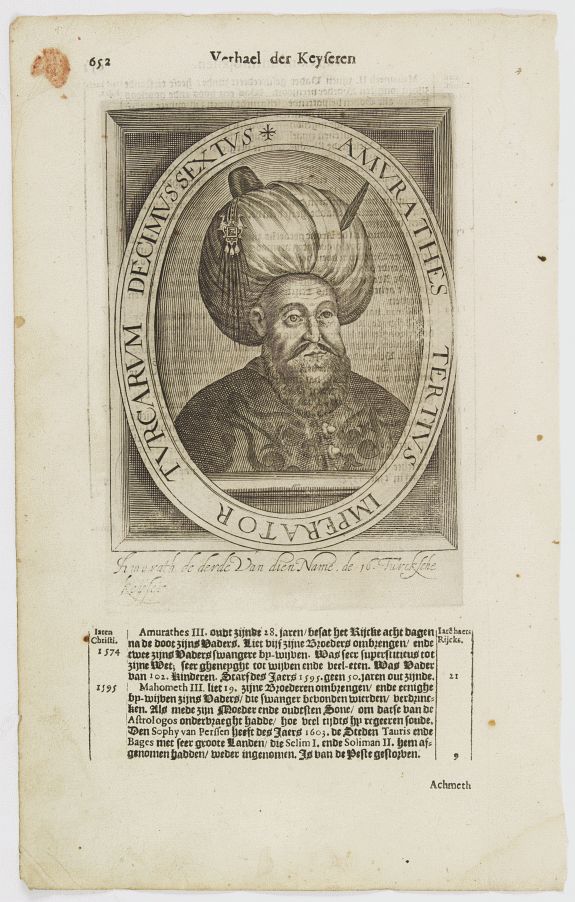 DE CLERCK, N., Amurathes Tertius Imperator Turcarum Decimus Sextus., antique map, old maps