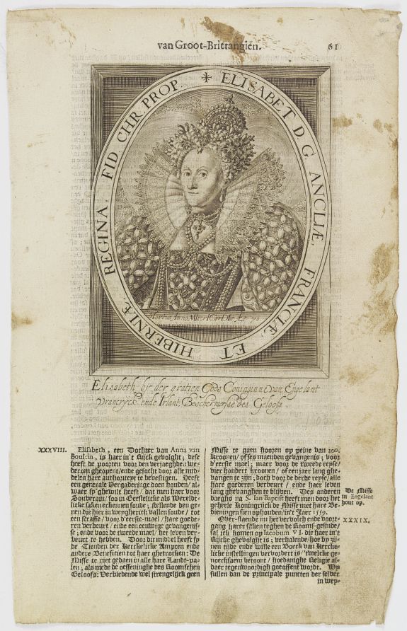 DE CLERCK, N., Elisabet D. G. Angliae, Franciae, Et Hiberniae, Regina, Fid. Chr. Prop., antique map, old maps