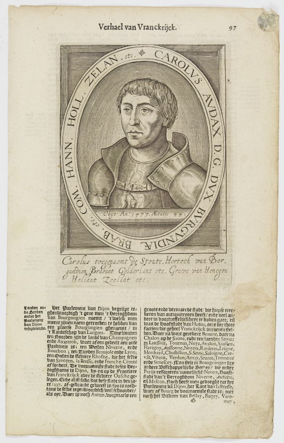 DE CLERCK, N., Carolus Audax D. G. Dux Burgundiae Brab. etc. Com. Hann. Holl. Zelan. etc., antique map, old maps
