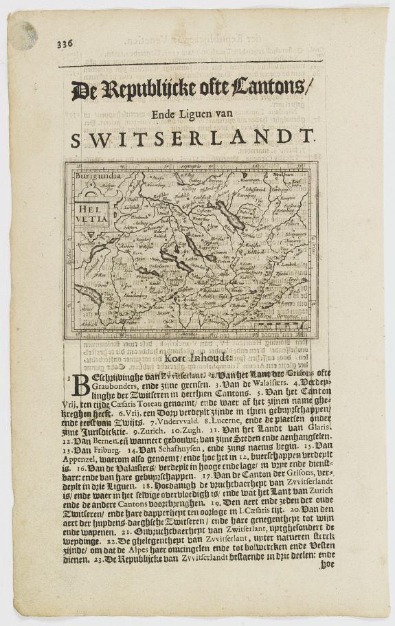 DE CLERCK, N., Helvetia., antique map, old maps