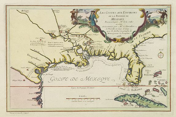 DE FER,N., Les costes aux environs de la riviere de Misisipi., antique map, old maps