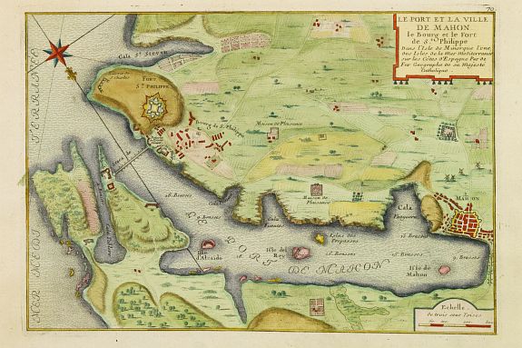 DE FER, N., Le port et la ville de Mahon, le Bourg et le Fort St. Philippe.., antique map, old maps