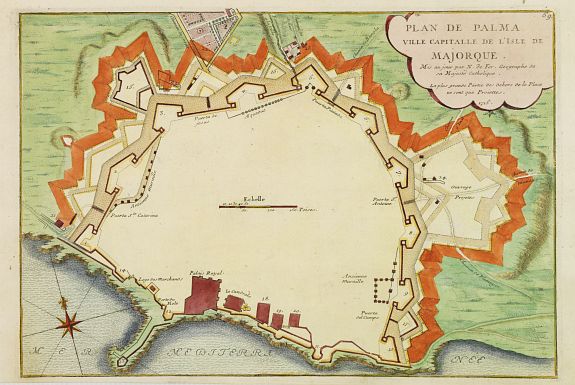 DE FER, N., Plan de Palma ville capitalle de l'Isle de Majorque., antique map, old maps