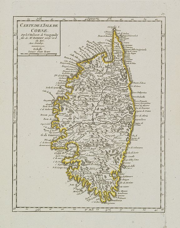 VAUGONDY, R. de, Carte de l'Isle de Corse., antique map, old maps