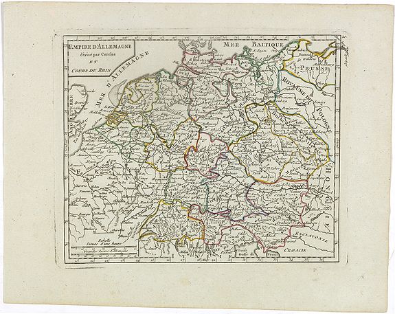 VAUGONDY, R. de, Empire d'Allemagne divisé par Cercles et Cours du Rhin., antique map, old maps
